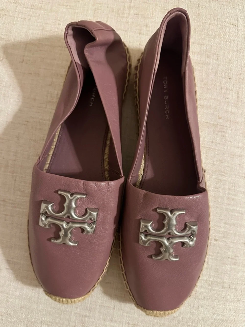 Women’s Size 8 Tory Burch Leather Espadrilles with Silver Logo